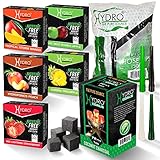 Hydro Hookah Flavors, Bundle of 5, 50pcs Mouth Tips, 72pcs Coconut Charcoal - Colorful Hookah Tips, Hookah Charcoal - Hookah Shisha Flavors And Coals Set With Hookah Accessories (5 Flavors, 50 GRAMS)
