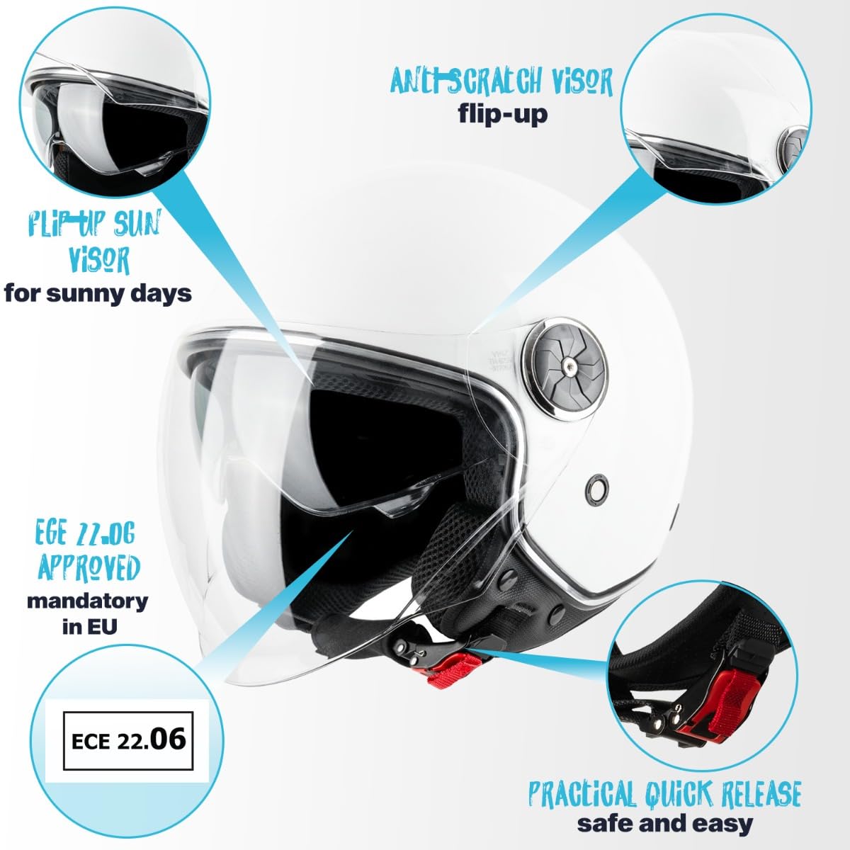 VINZ Tobia Casco Jet Doppia Visiera VIntage | Casco Scooter / Moto Donna E Uomo | Certificato ECE 22.06 | nelle taglie dalla XS-XXL