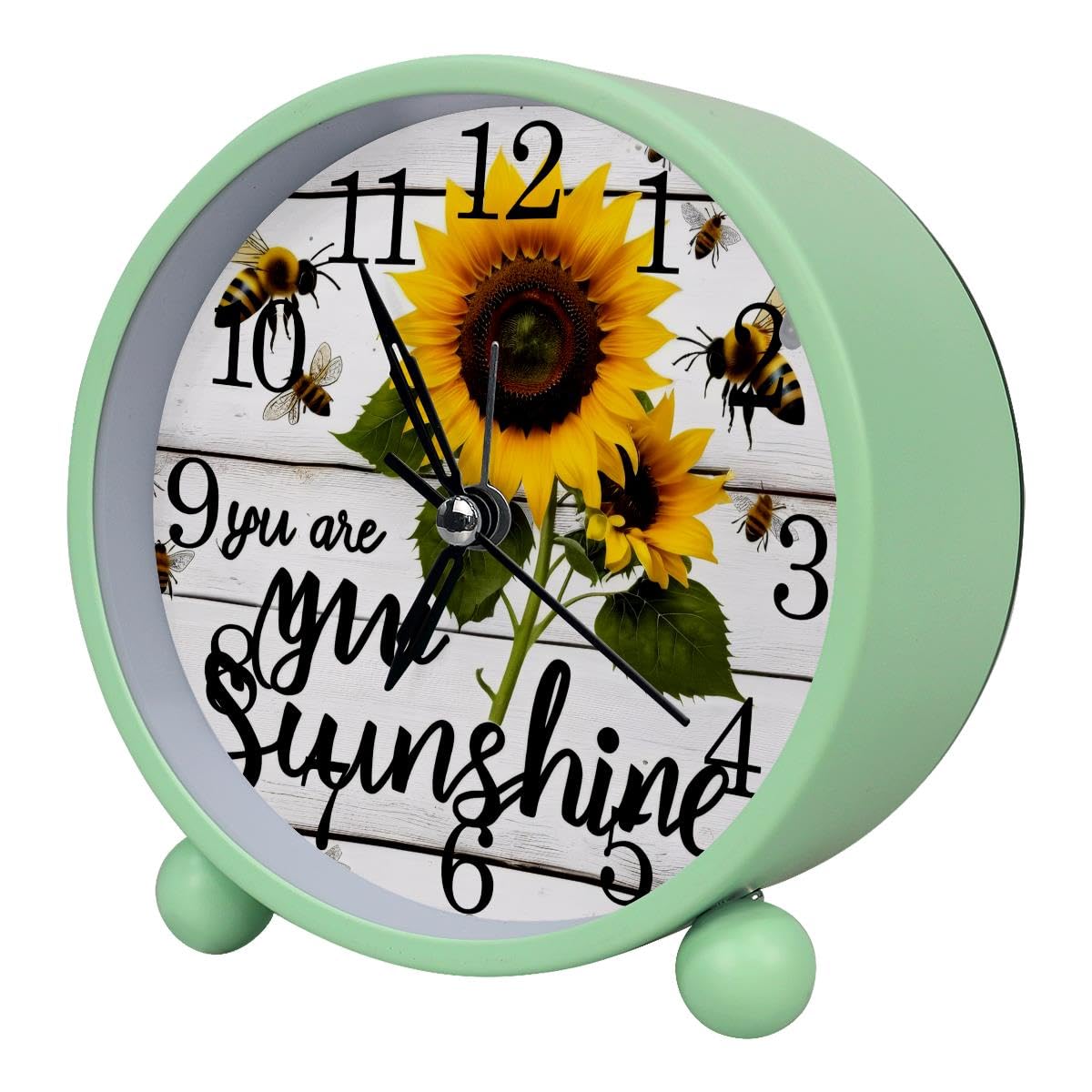 Luoweisi Alarm Clock You Are My Sunshine Sunflowers, Silent Non-Ticking with Night Light