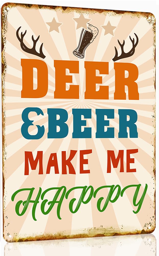 SMAZDFXX Deer Hunting For Men Funny Metal Deer Decor Beer Deer Tin Sign Make Me Happy Retro Funny Hunting Hunt Cabin Wall Decor Man 12"x16"