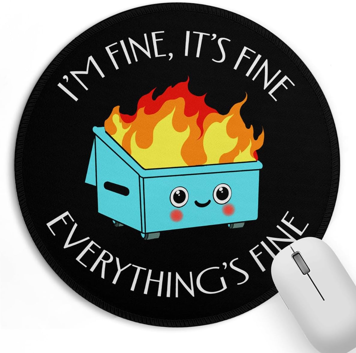 Dumpster on Fire Small Mouse Pad, Cute Funny Round Mousepad with Non-Slip Rubber Base, This is Fine Mouse Pads for Desk Accessories Laptop Gaming Office Supplies Decor(8.6 x 8.6 Inch)