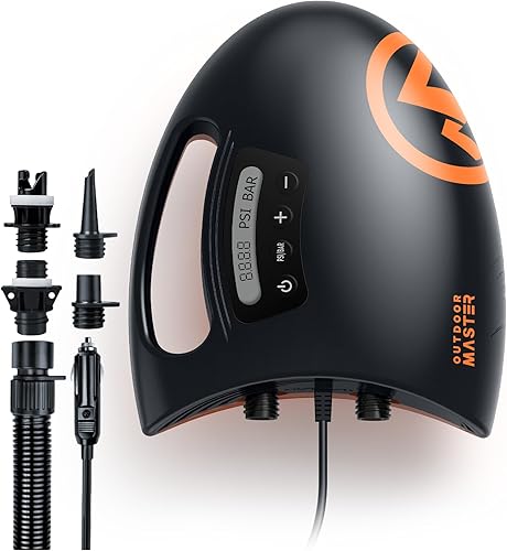 OutdoorMaster - Bomba de aire SUP de alta presión de 20 psi The Shark función inteligente de inflado y apagado automático de doble etapa, función de
