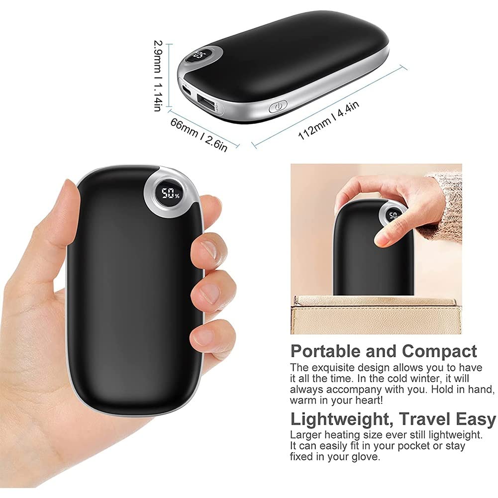Scaldamani ricaricabili, riscaldatore tascabile elettrico portatile da 10000 mAh e USB riutilizzabile Power Bank Scaldamani caldo double-face Regalo per uomo donna Inverno all'aperto Raynauds