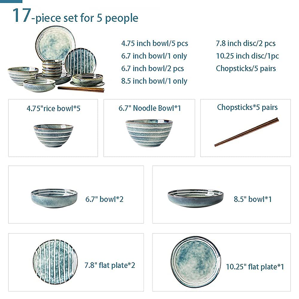 H3TF5J Japoński ceramiczny zestaw zastawy stołowej, technologia glazury zmieniającej kolory pieca, ręcznie malowana konstrukcja paska, wytrzymała porcelanowa porcelana (12 szt.