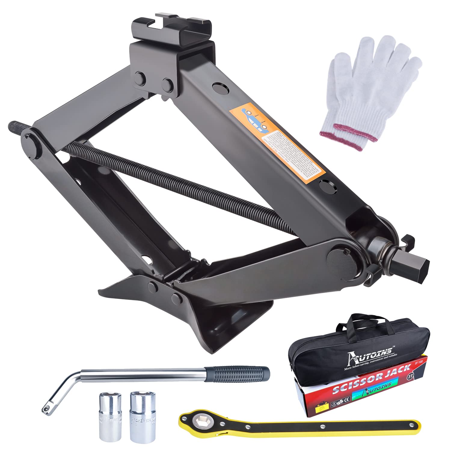 AUTOINS Scissor Jack Set 3 Ton (6614 lbs) Car Jack Kit