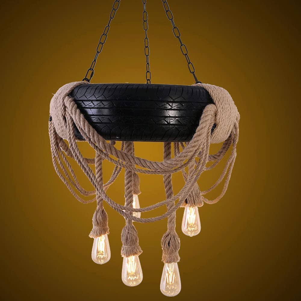 Pneus industriels américains Lampe à Suspension en Corde de Chanvre Lustre personnalisé créatif Pneu en Corde de Chanvre Salon Salle à Manger café Lustre rétro Times