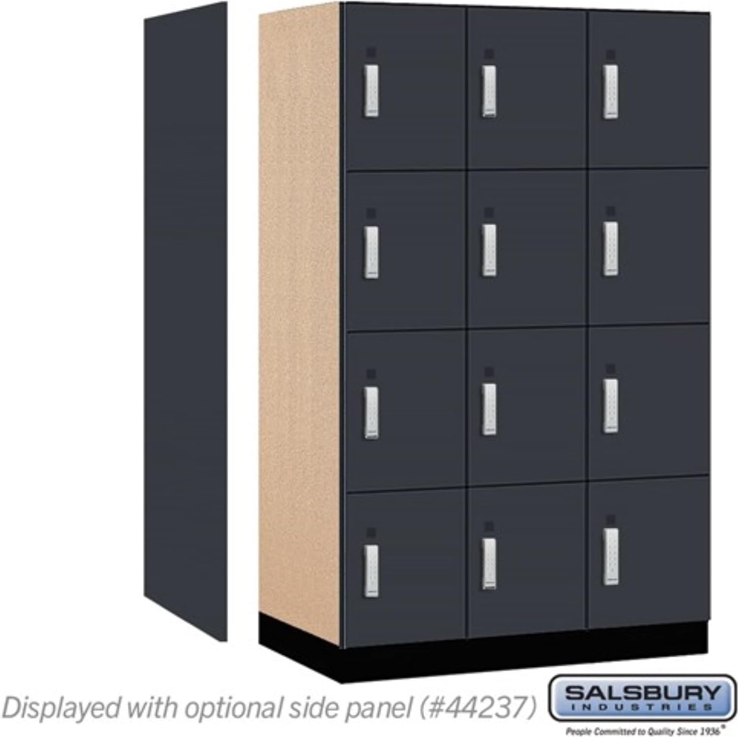 Salsbury 15" Wide Premier Wood Locker-Four Tier-3 Wide-6 Feet High-24 Deep-Carbon Mesh-Silver Electronic Locks