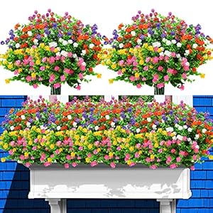 FEOYA 14 Bundles Artificial Flowers for Outdoors, UV Resistant Plastic Fake Outdoor Plants & Flowers for Decoration Indoors,Faux Flowers Bulk for Home Garden Wall Wedding Farmhouse Decoration