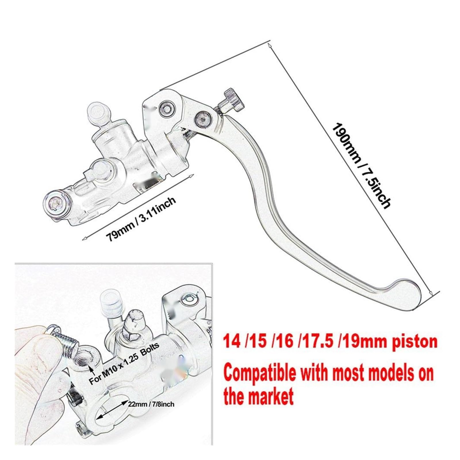 Leva frizione freno moto Frizione freno radiale universale per motocicletta per cilindro per maestro manubrio(Right 15mm Black)