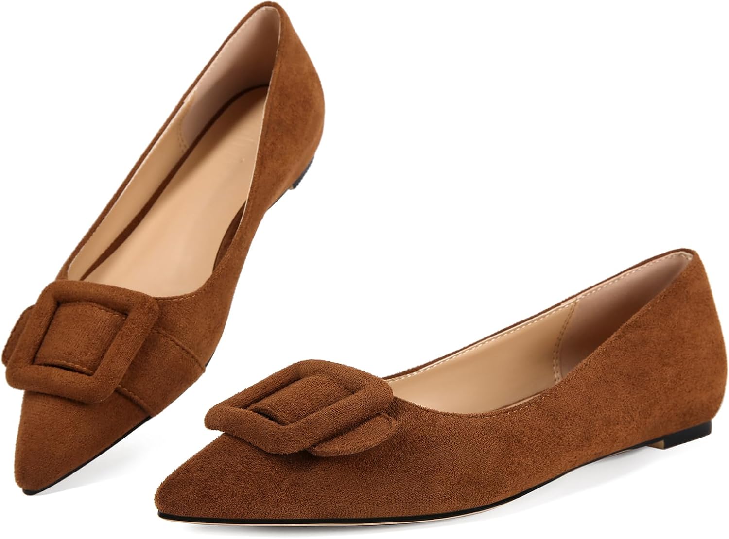 Flats for Womens Pointed Toe Ballet Flats Comfortable Dressy Slip On Flat Dress Shoes with Buckle