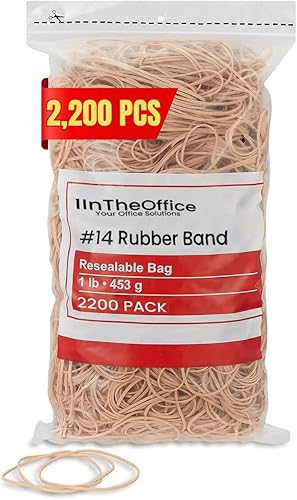 1InTheOffice Bandas de goma #14, bandas de goma tamaño 14, beige, caja de 1 libra, (2,200/paquete)