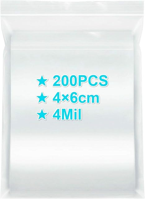 Small Ziplock Bags 4×6cm, 200PCS, 4 Mil Extra Thick Clear Plastic Resealable Bags with Lock Seal Zipper, Storage Pouches Grip Seal Bags for Jewelry Coins Pills Packaging