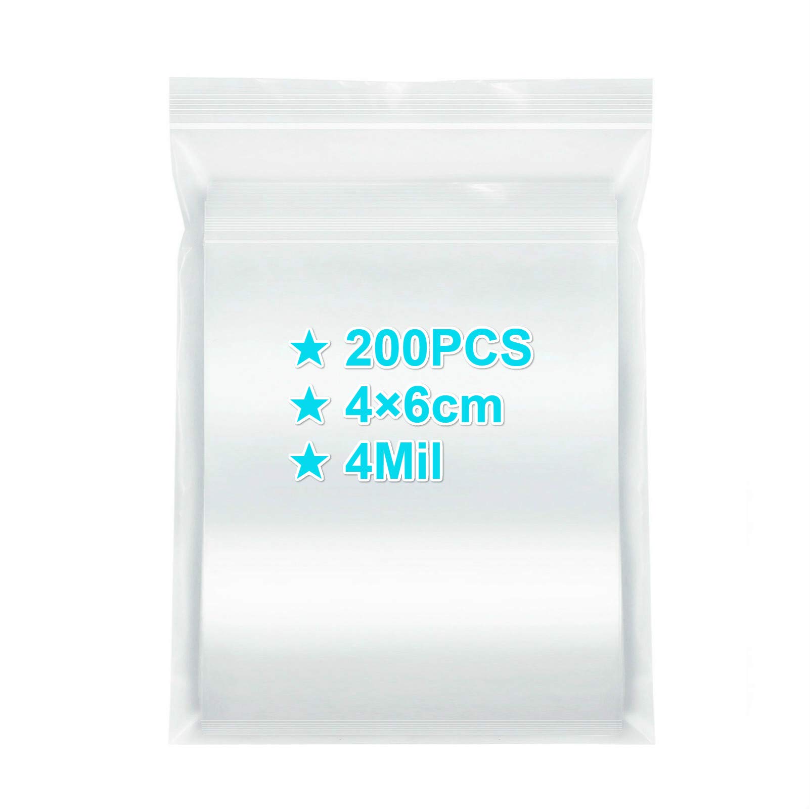 YDD Small Ziplock Bags 4×6cm, 200PCS, 4 Mil Extra Thick Clear Plastic Resealable Bags with Lock Seal Zipper, Storage Pouches Grip Seal Bags for Jewelry Coins Pills Packaging