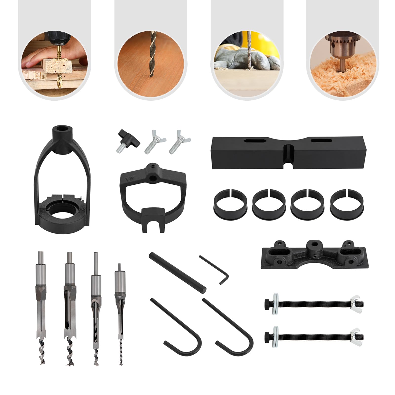 Juego de 21 brocas y cinceles con 4 casquillos de alta precisión, 1 maletín de almacenamiento para marcos de ventanas, fábricas de muebles, tiendas de maquetas