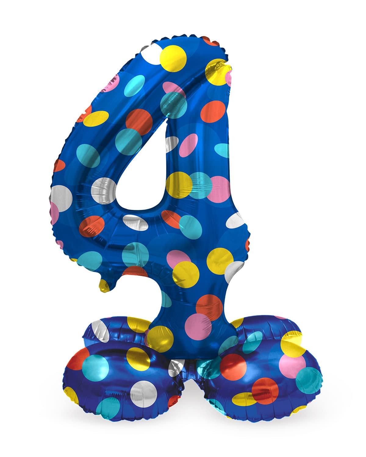 Folat 63974 Birthday Balloon Standing Number 4 Colourful Dots Blue with Coloured Dots 72 cm Decoration Birthday Decoration Balloon Number No Helium Required Colourful