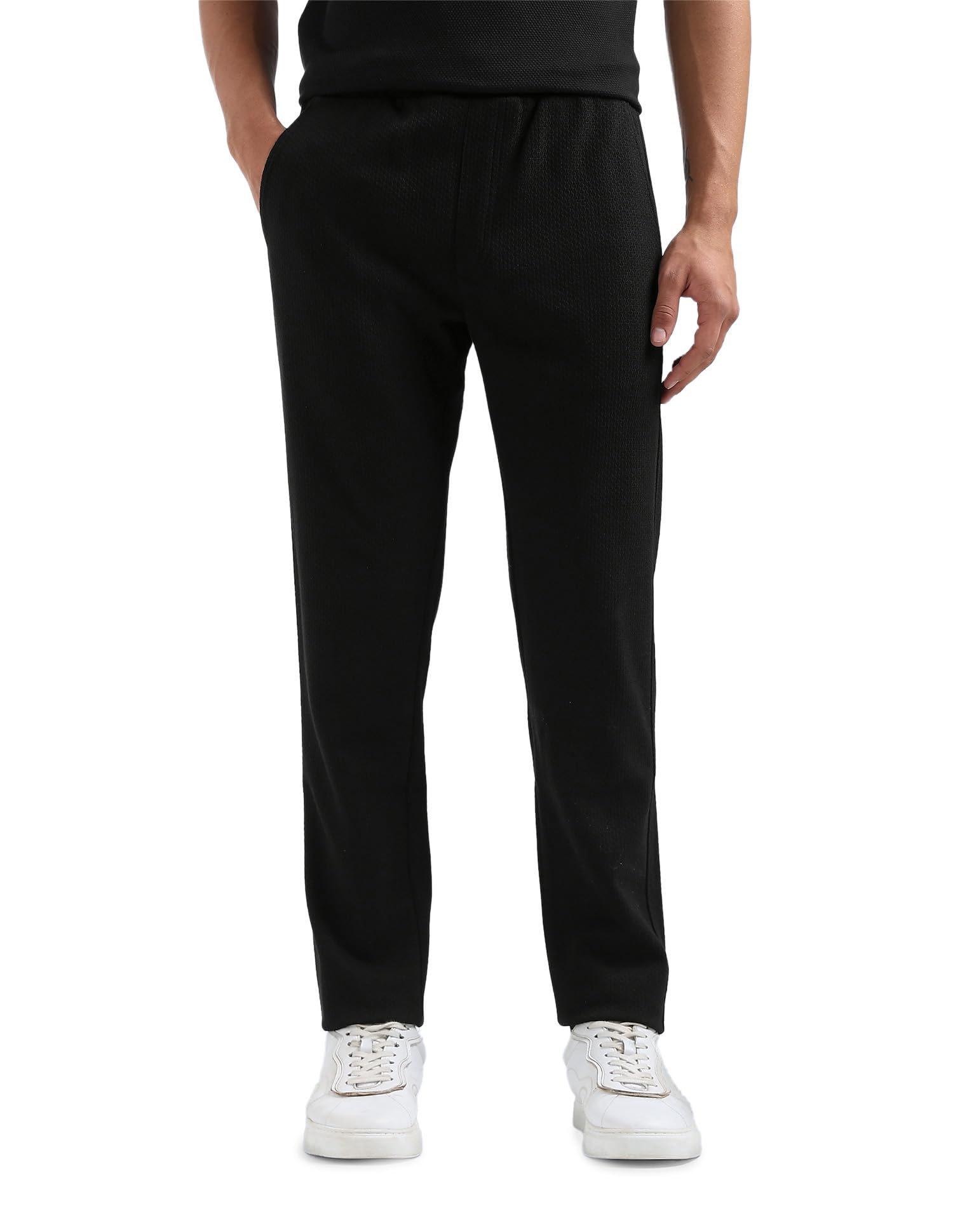 Men's Relaxed Fit Track Pants| Patterned Knit | Mid Rise-image-39