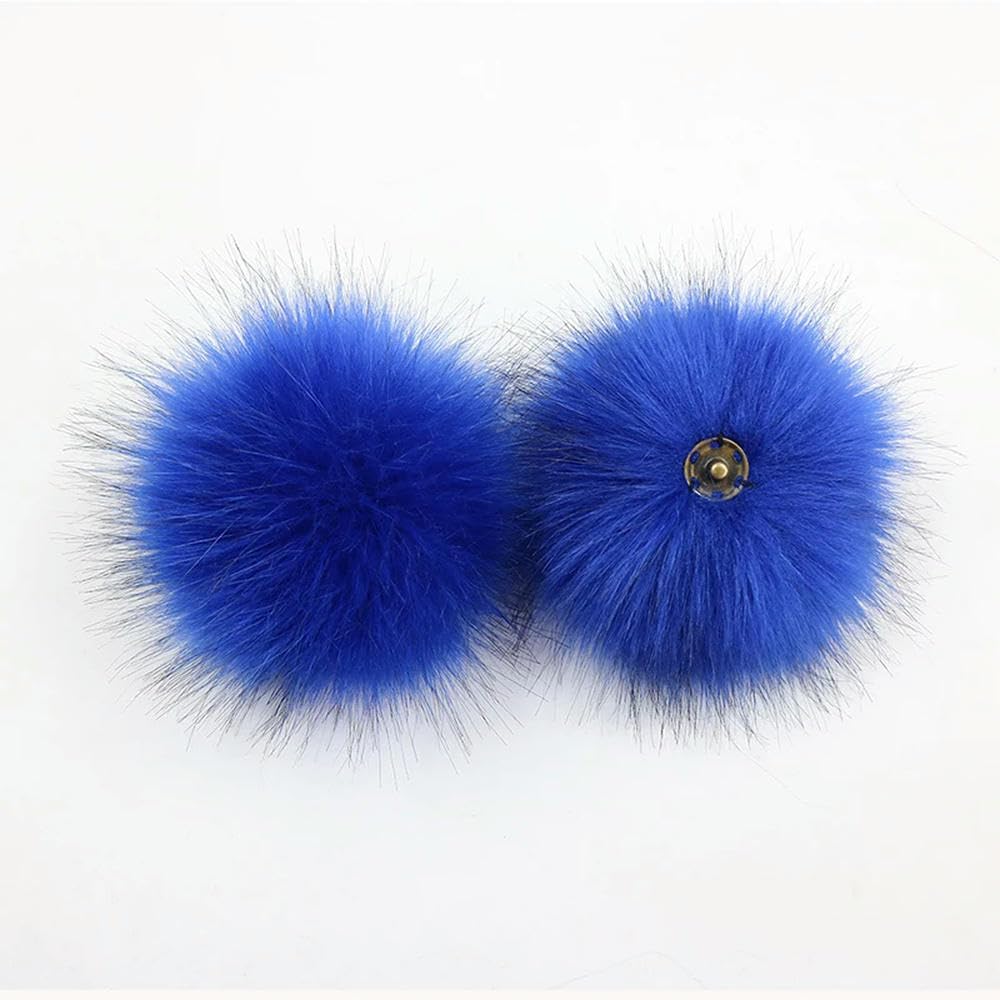 QIUMING 2PCS Fluffy Faux Fur Pompom Buttons 12cm Large Pom Poms with Press Button for Baby Girls Pompon Beanie Hat Hairball