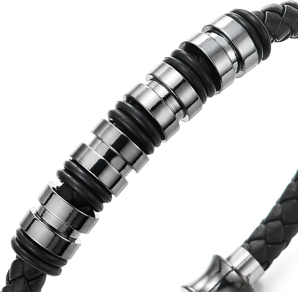 Pulsera Cuero Trenzada Cruz Coolsteelandbeyond Pulsera De Cuero Trenzado Para Hombre - Estilo Cruz Con Diseño Multicolor Pulsera Negra Azul