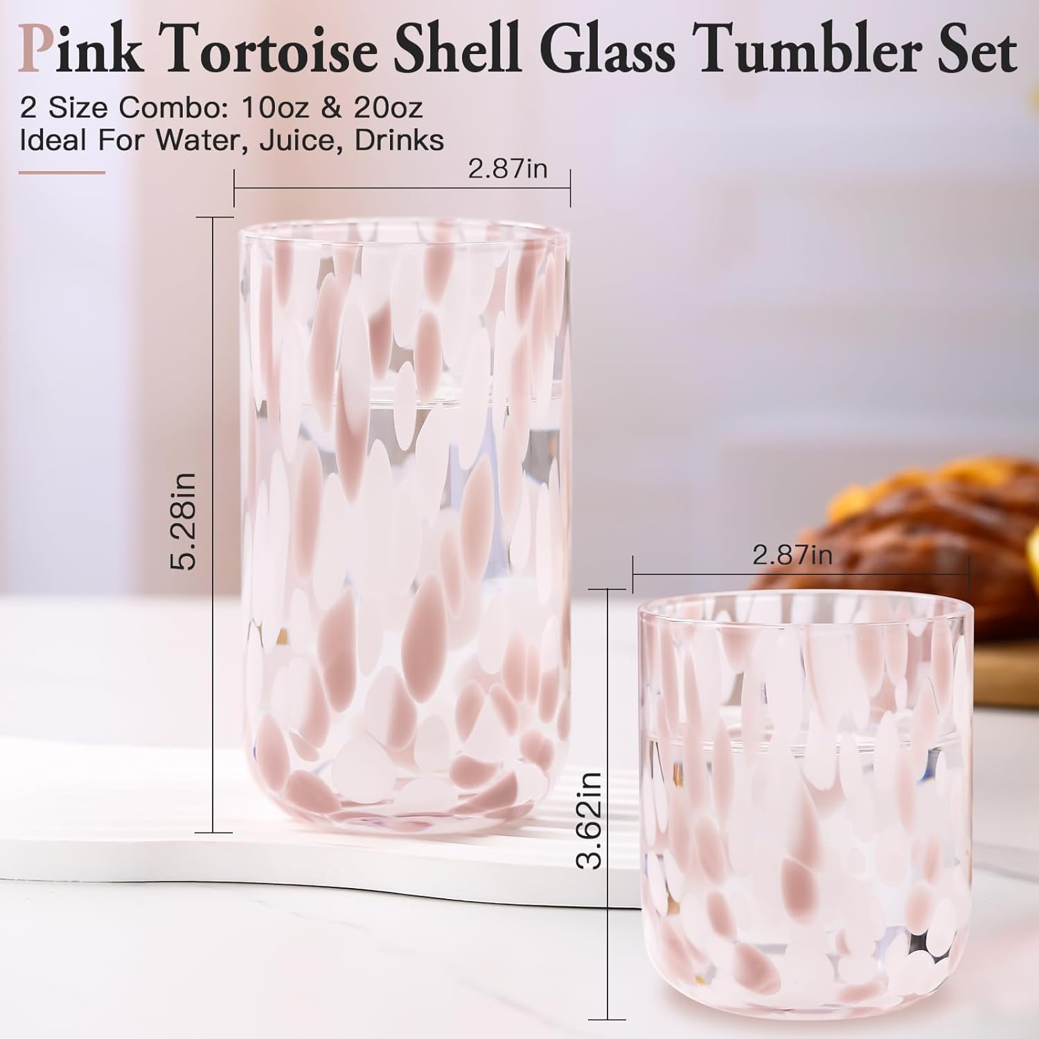 Tortoise Shell Drinking Glasses Set of 4, Brown Decorative Tortoise Shell Tumbler Cups for Wine & Drinks，Drinking Glasses for Wedding Gifts, Housewarming, Cocktail Party (4, Mixed)