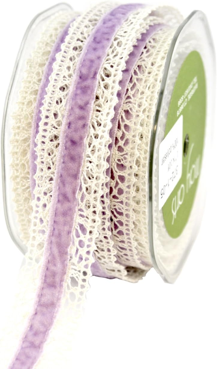 May Arts 1-Inch Wide Ribbon, Brown Crochet with Brown Velvet