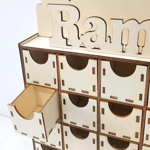 Miniatura 6 de ULTNICE Calendario de Adviento de madera, calendario de cuenta regresiva de Eid Mubarak, cajón de madera, decoración de Ramadán musulmán para