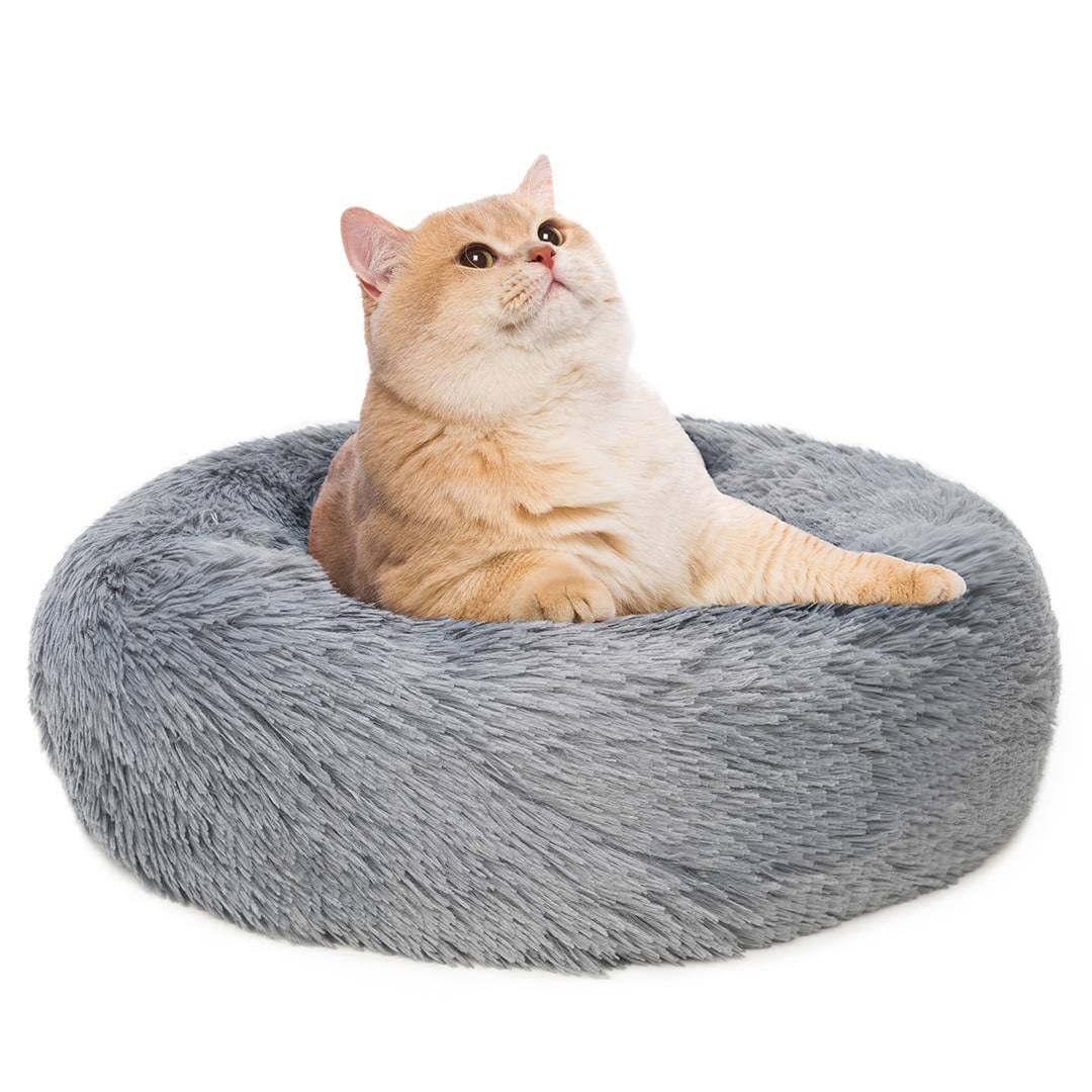 UNIZOO Hundesofa Rund – Waschbares Hundebett 60x60 Cm, Weicher Plüsch Mit Rutschfester Unterseite, Dunkelgrau
