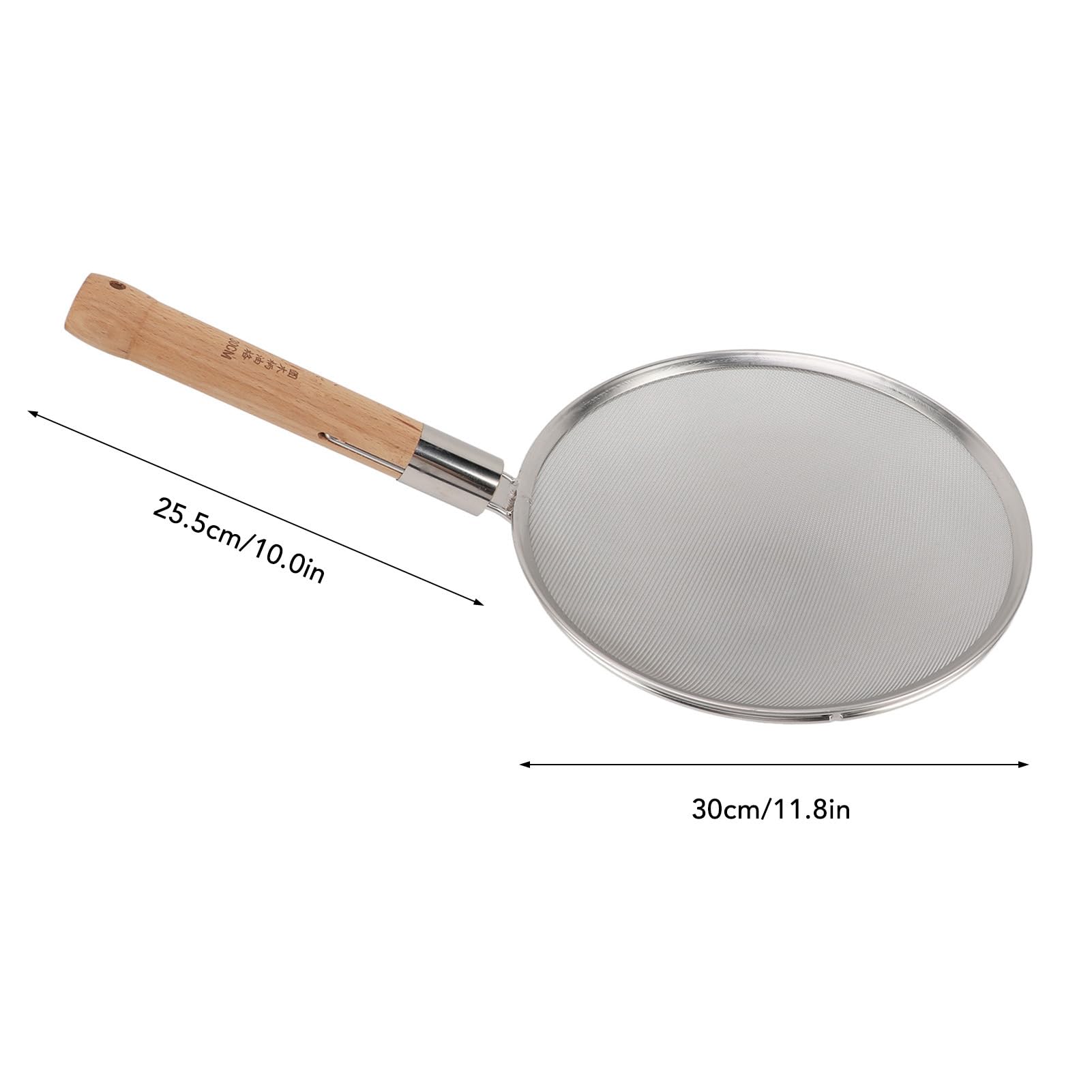 Großer, Feinmaschiger Schaumlöffel aus Edelstahl, Leichter, Tragbarer Schaumlöffel, Bequemer Holzgriff Zum Kochen und Braten (30 cm Durchmesser)