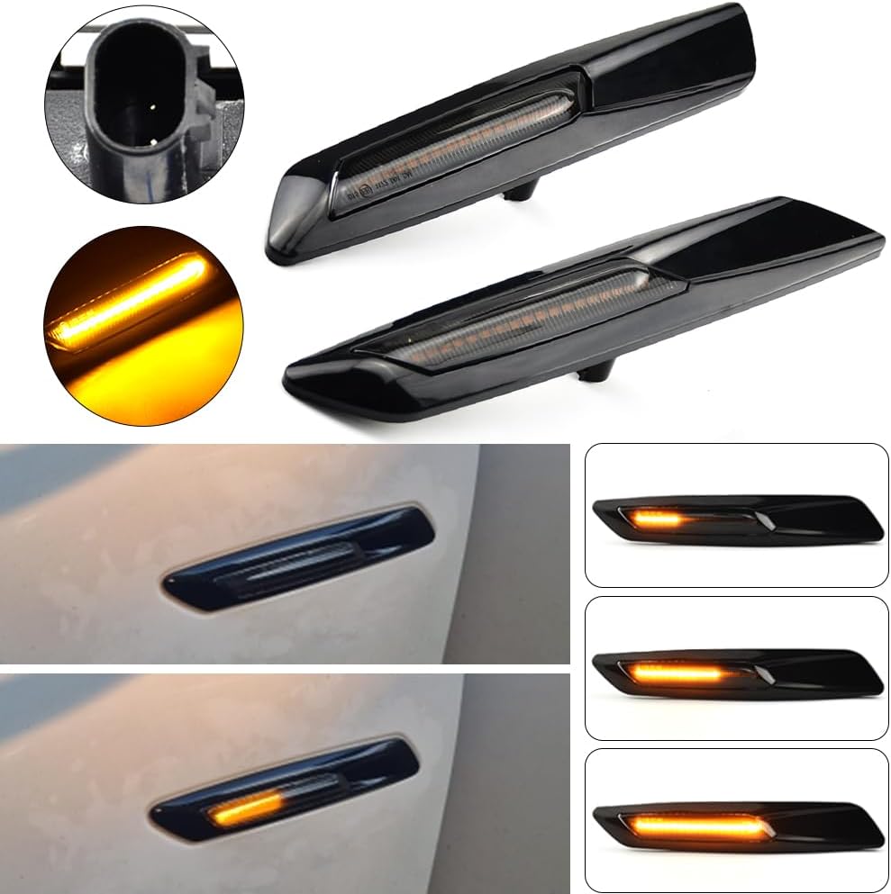 2pcs Dynamic Sequential LED Side Fender Marker Light Lamp Indicator Compatible with B-MW 1 3 5 Series F30 E90 E91 E92 E93 E46 E60 E61 F10 Style