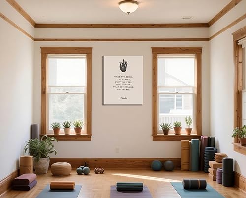 Miniatura 5 de heshengzaixian Lienzo impreso con cita de Buda para pared, meditación zen, gestos con las manos, póster de pared con texto en inglés «What You Think