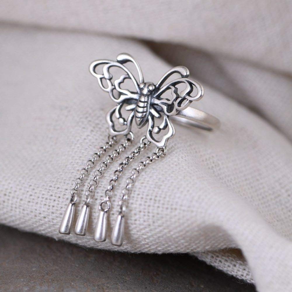 Sterling Silber Ring, 925 Sterling Silber Ringe Retro Einfacher Schmetterling Offene Verstellbare Ringe Schmuck Geschenke Für Jungen Mädchen Männer Frauen