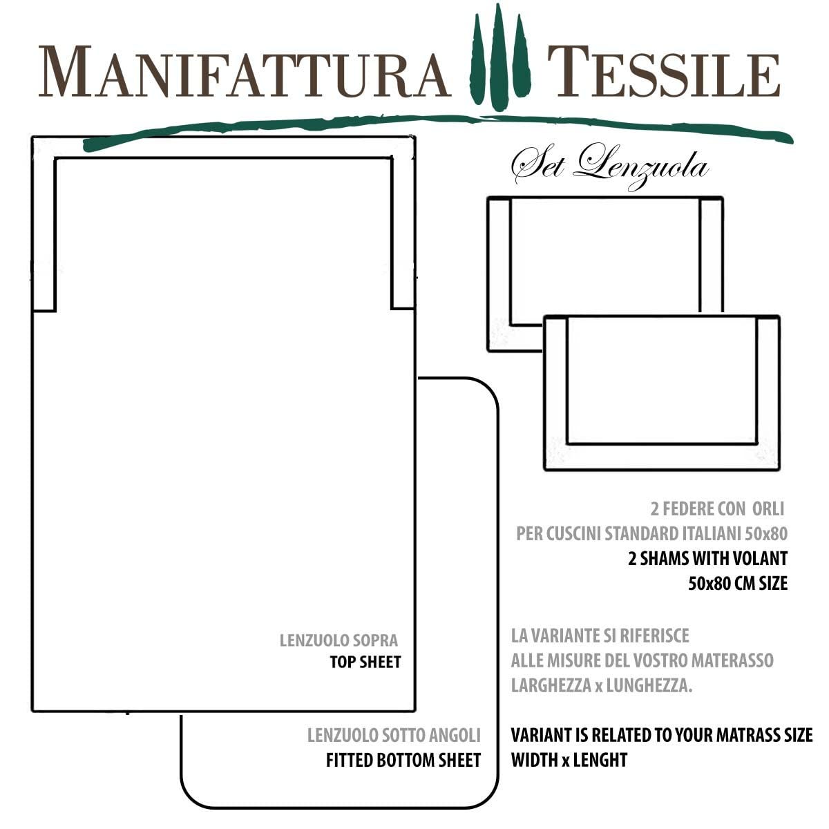 Eleganti Lenzuola Raso di Cotone Bianco Balza Colorata - Beige, 170x200 Matrimoniale Standard