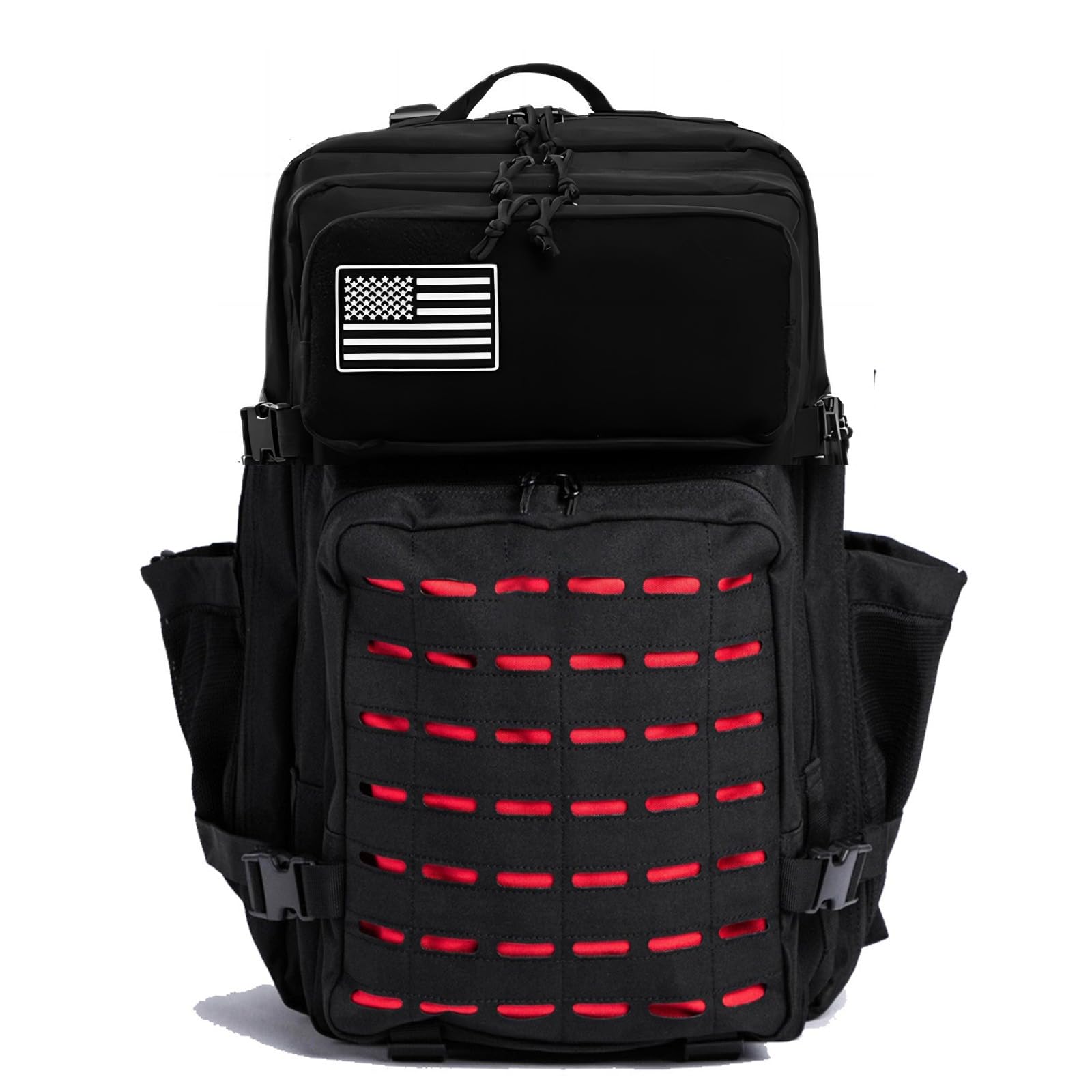 Thuram 50L Tactical Military Backpack Waterproof Durable Bag for Hiking Camping Fishing Gym Backpack with Bottle Holder (Red Black)