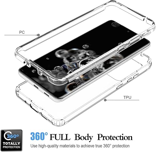 Miniatura 3 de Funda para Galaxy S20 Ultra, SM-G988U con protector de pantalla de vidrio templado, carcasa rígida transparente de cuerpo completo 360 + TPU suave a