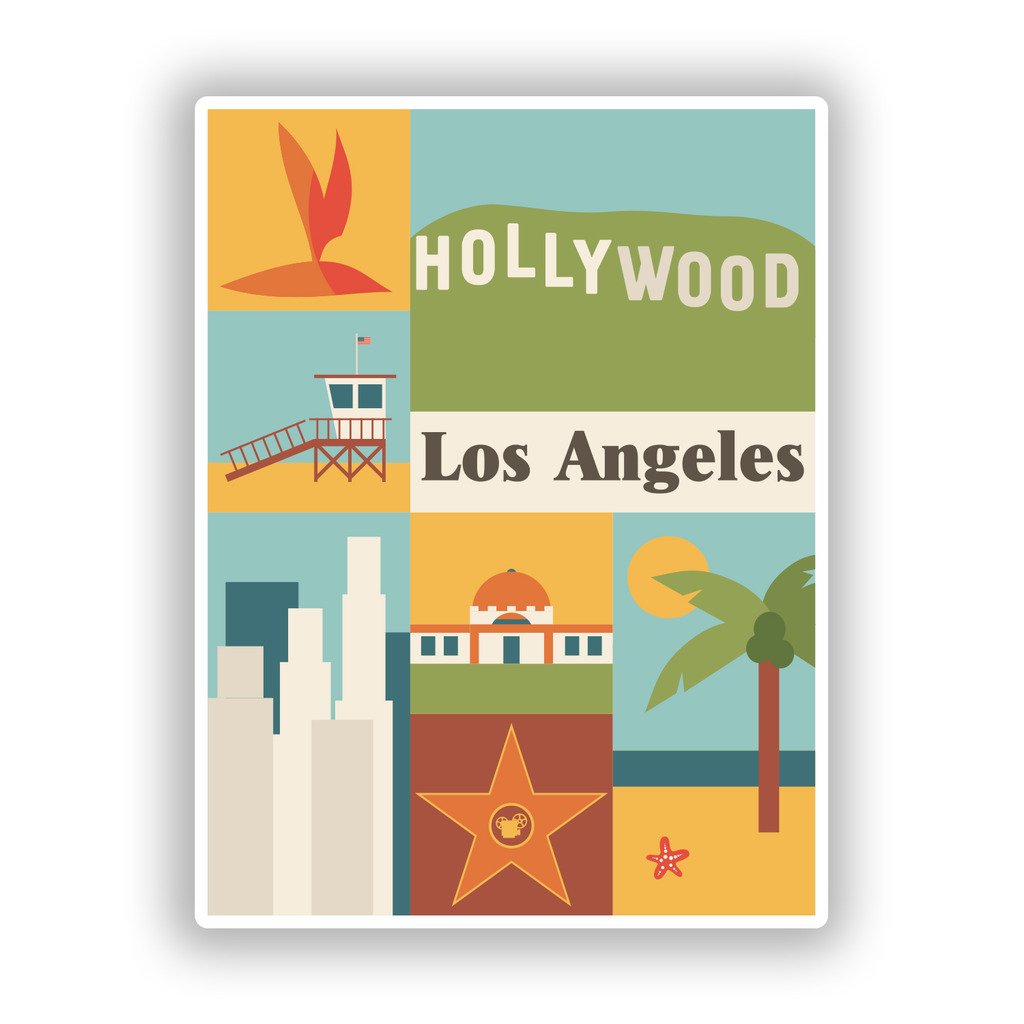 Destinationvinyl Multi 2 X 10Cm/100Mm Los Angeles Vinyl Stickers Travel Luggage #10775
