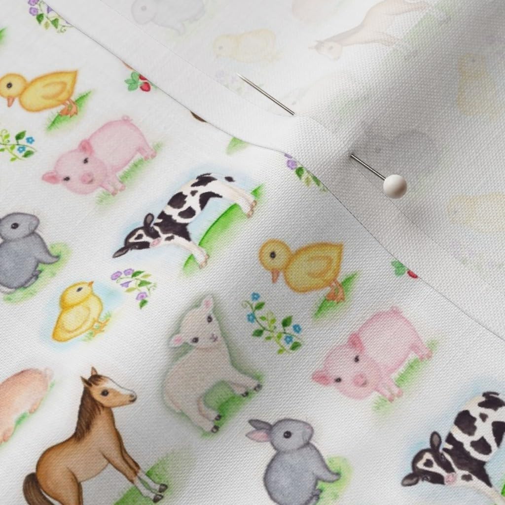 Spoonflower Fabric - Farm Animals Cow Horse Lamb Bunny Pig Chick Animal Print Printed on Petal Signature Cotton Fabric by The Yard - Sewing Quilting Apparel Crafts Decor