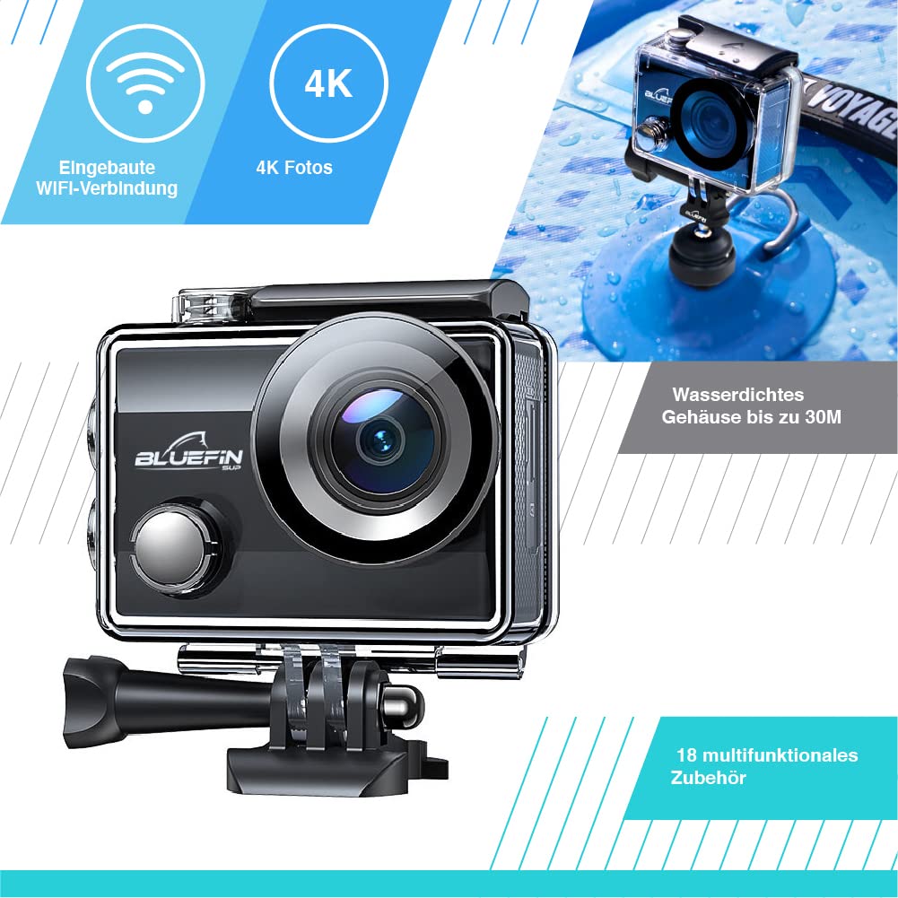 Bluefin C-Scape Action Kamera 4K | Full HD Video und Fotoauflösung | 1080p | 170° Fischaugenobjektiv | 30M Wasserdicht | LCD Bildschirm | WiFi Verbindung | Wiederaufladbarer Akku | Unterwasserkamera