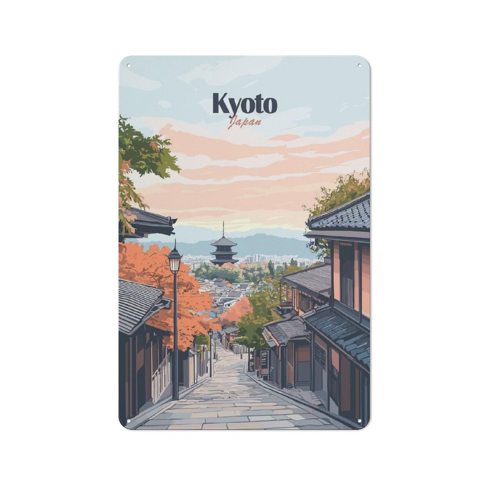 Junmoney Style-18 Vintage Kyoto Japan Illustration Garden Room Metal Sign 30X20cm, Porch Wall Decor For Conservatory, Home Bar Or Utility Room