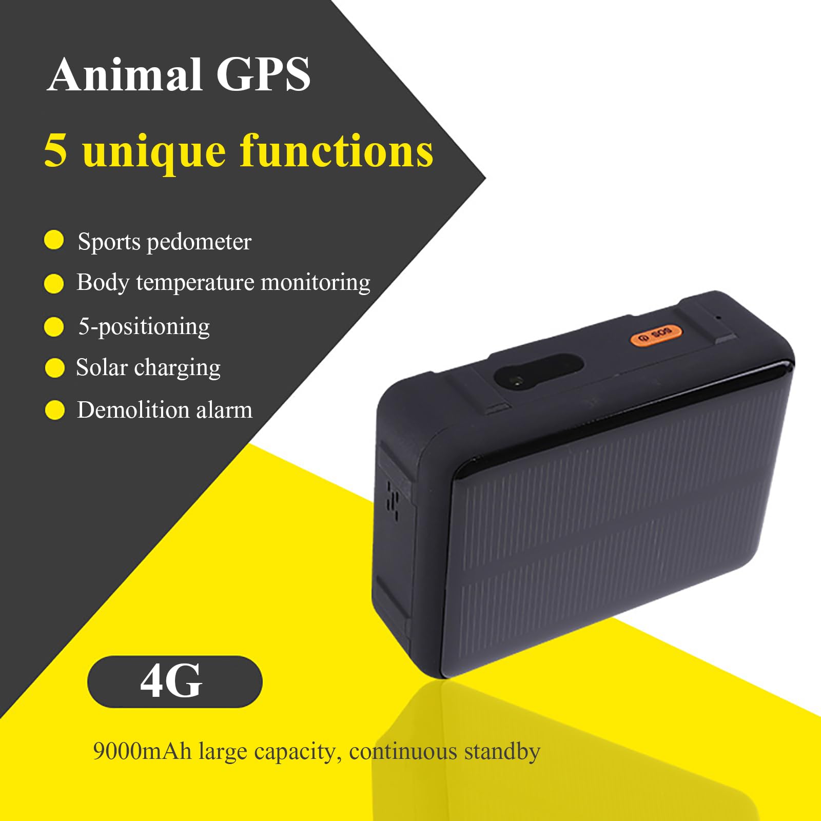 Rastreador De Animales, Dispositivo Antipérdida GPS con Energía Solar para Bovinos, Ovinos Y Equinos, Capacidad De 9000 MAh, 5 Funciones De Reposicionamiento Y 5 De Alarma, Monitoreo por Voz