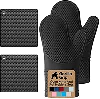 Vista 10 de GORILLA GRIP - Juego de guantes de horno de silicona suave sin BPA, guantes de cocina resistentes al calor e impermeables, forro de algodón grueso
