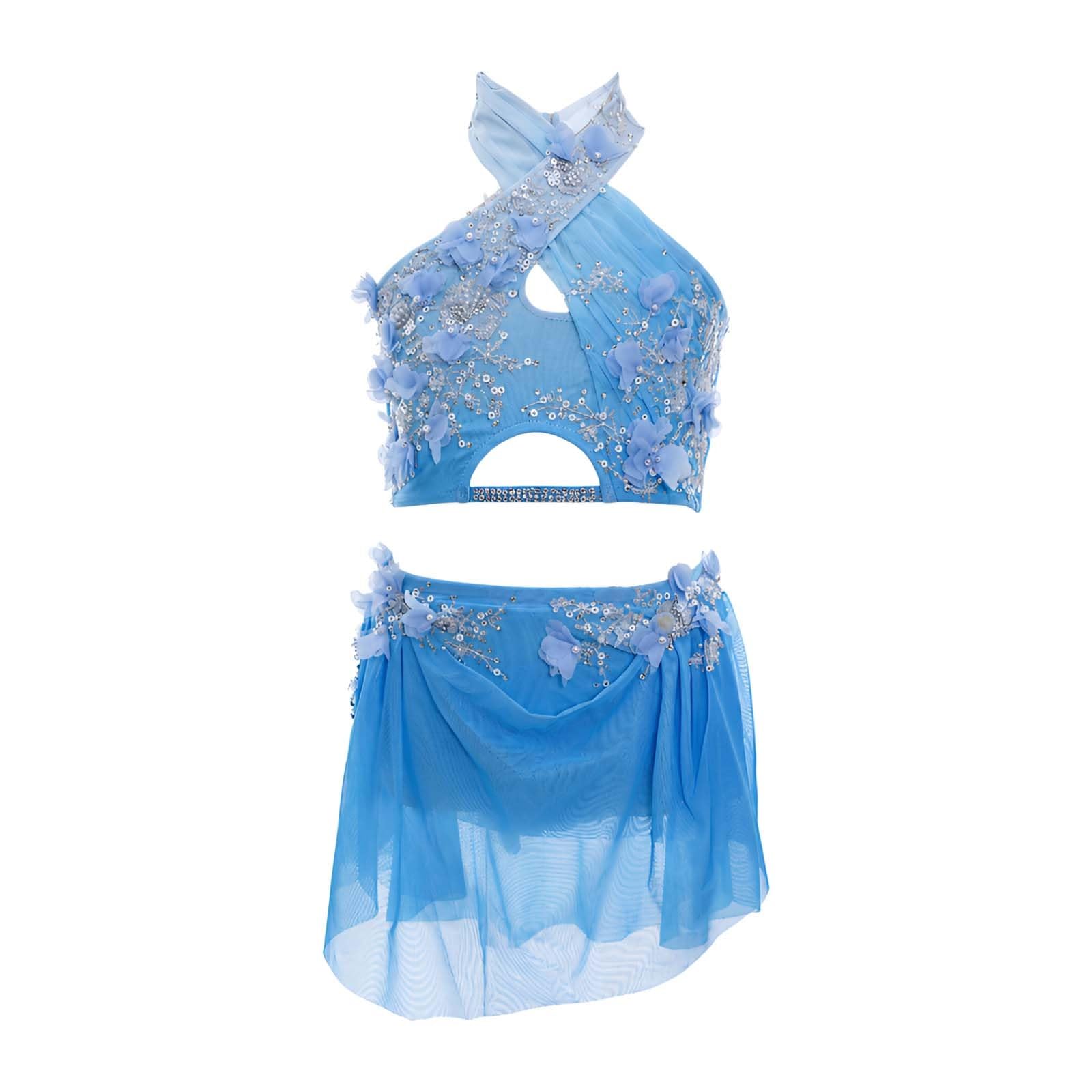 Lyrisches Tanzkostüm For Mädchen, Gruppe, Individuell, For Damen, Party, Offener Rücken, Tanzkurs, Modernes Swing-Kleid Mit Strasssteinen