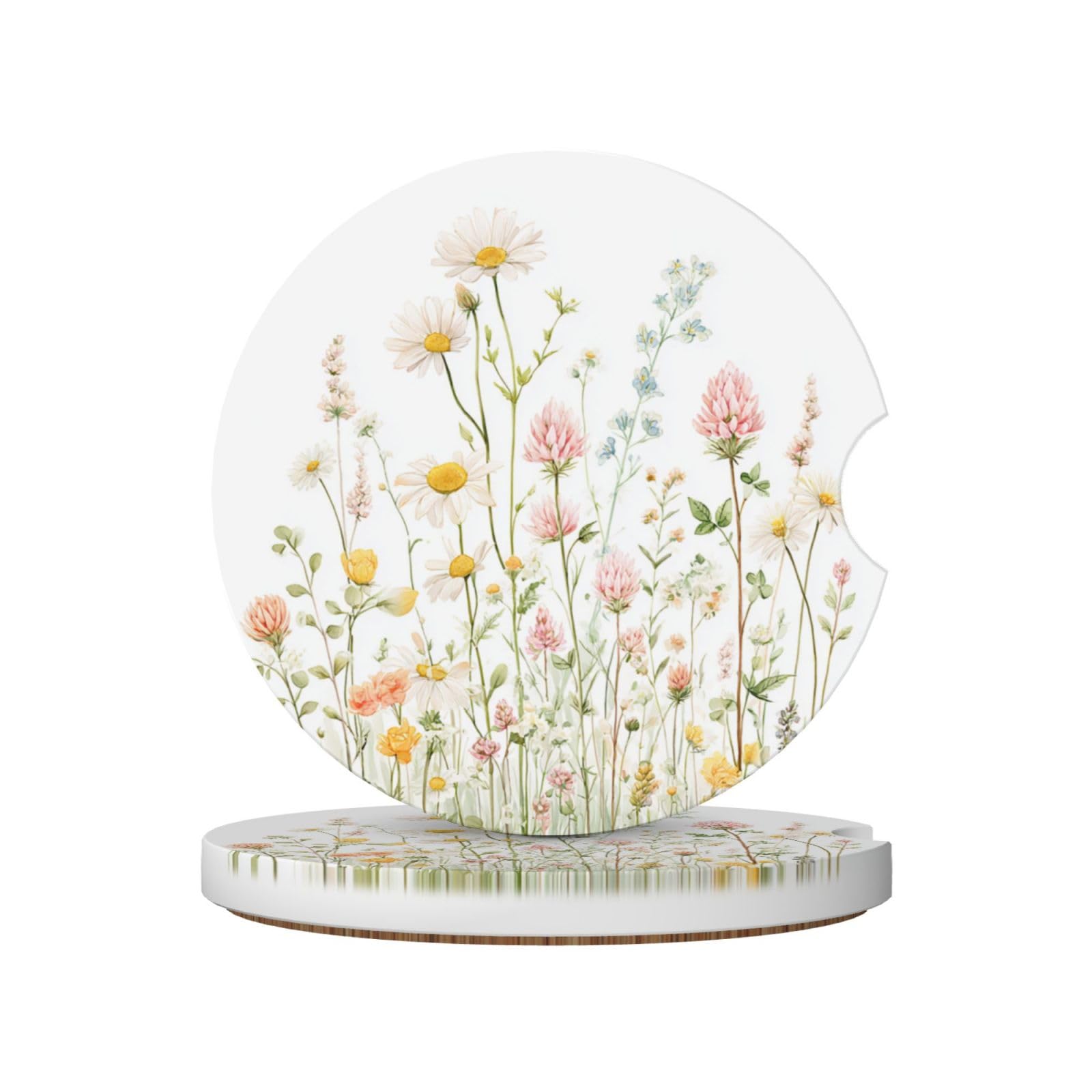 Watercolor Wild Meadow Flowers Ceramic Coasters,2pcs