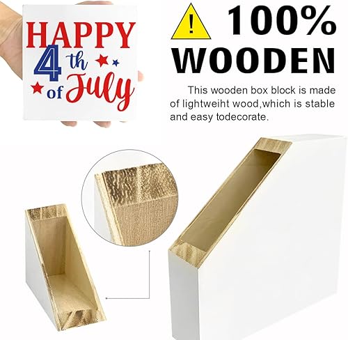 Miniatura 3 de LVQHI Decoración de madera con texto en inglés Happy 4th of July Independence Day, letrero patriótico de madera para el hogar, dormitorio, oficina,