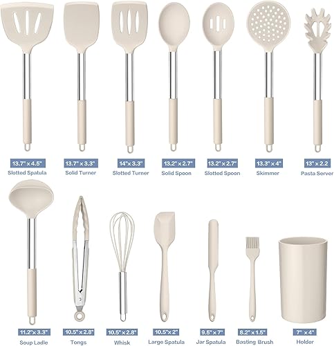 Miniatura 2 de TeamFar Utensilios de cocina, 14 piezas de utensilios de cocina de silicona con mango de acero inoxidable, espátulacucharasoportebatidor, no tóxico