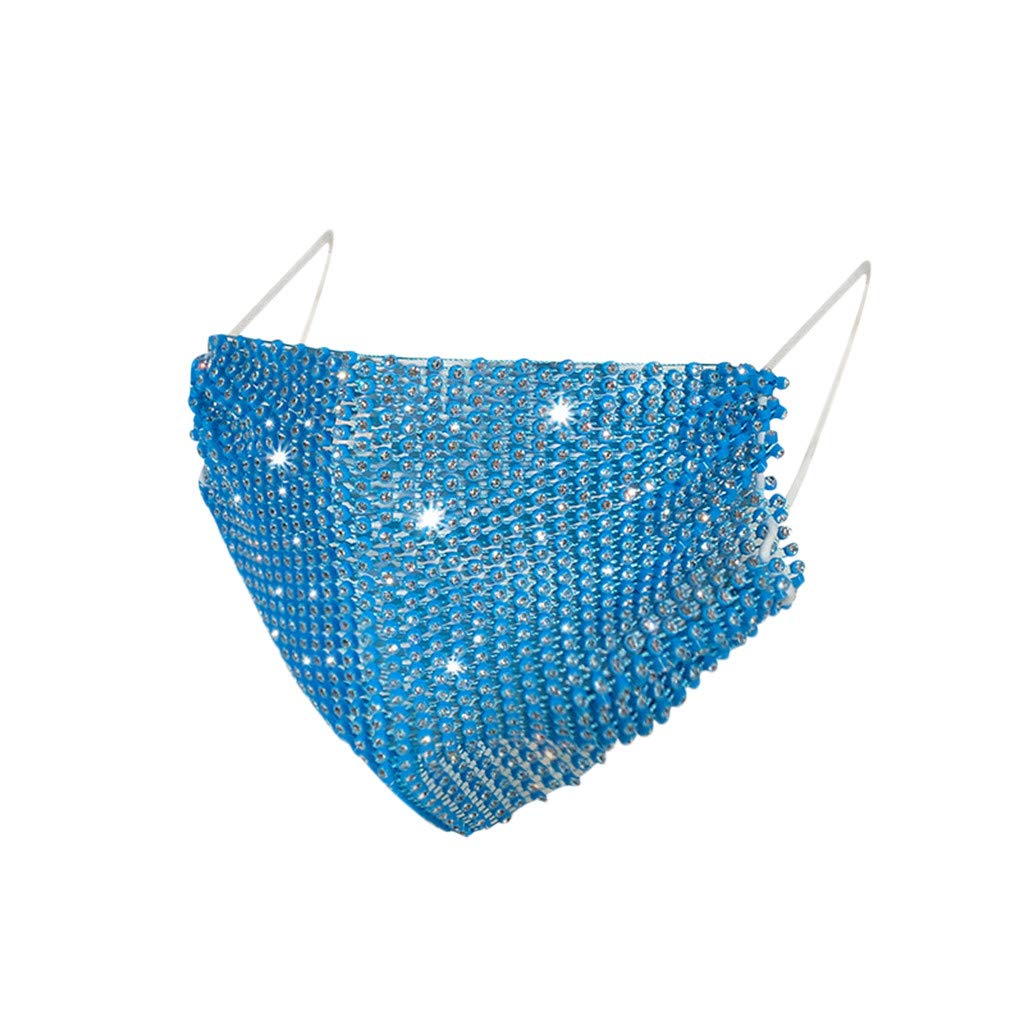 nhju Face Covering with Bling Sequin Glitter Face Decoration Washable Reusable Face Protection Half Face Bandana Balaclavas Breathable MouthProtectiveCover (Blue)
