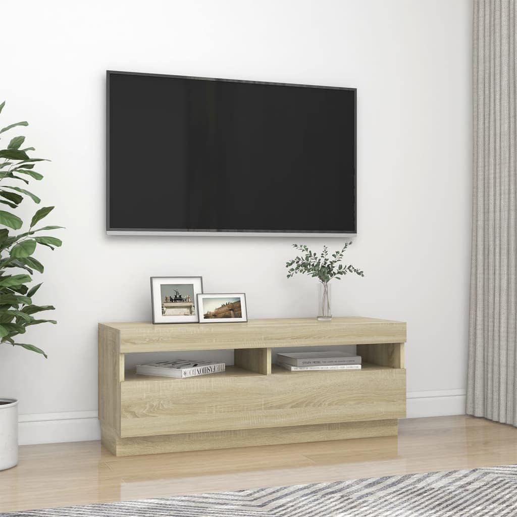 TV Cabinet with LED Lights, Modern TV Stand HiFi Cabinet, Wood TV Console Table, Sonoma Oak 39.4"x13.8"x15.7"