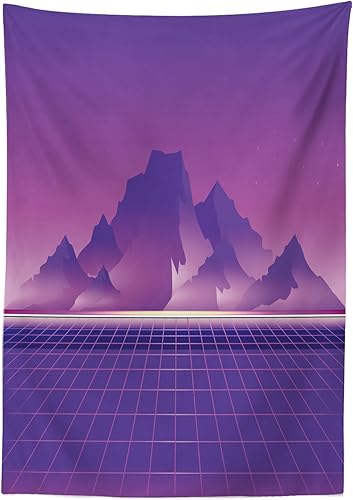 Miniatura 4 de Ambesonne Synthwave - Mantel de ciencia ficción retro de montañas y cuadrados retro para amantes de la computadora, mantel rectangular para