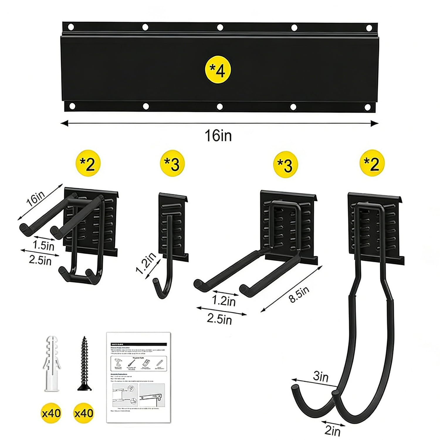 Étagère De Rangement Pour Outils De Garage De 64 Pouces, Avec 10 Crochets, Étagère Murale De Garage,Rangement Pour Outils De Jardin, Supporte Jusqu'à 500 Livres, Position Réglable