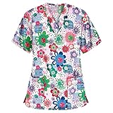 thuthu Weihnachten Schlupfkasack Damen Bunt Kasack Pflege Valentinstag Bedrucktes Top Kurzarm Mit Tasche Motiv Arbeitskleidung Krankenpfleger Workwear Tshirt Berufsbekleidung Oberteile Multicolor