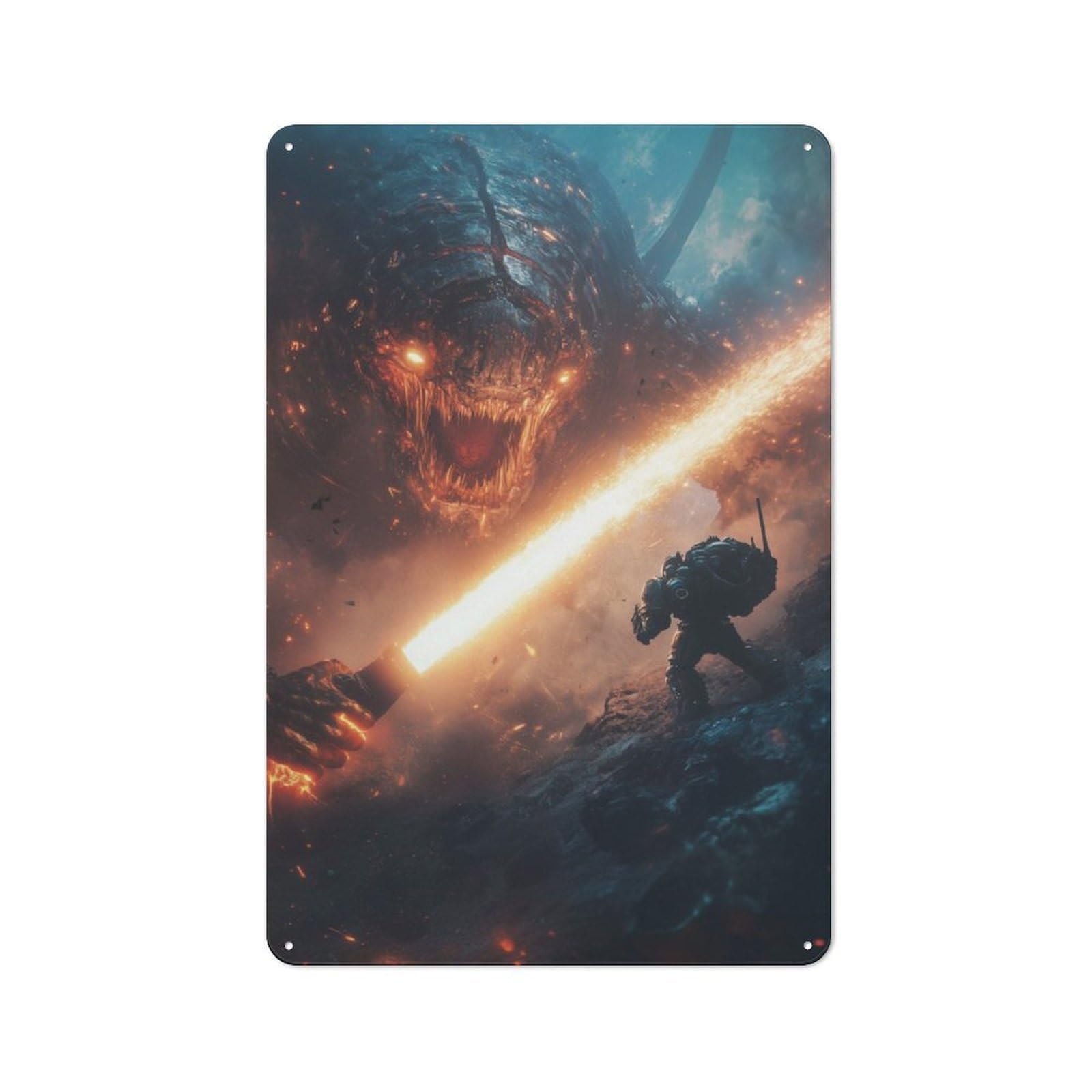 Junmoney Monster Vs Soldier Tin Wall Plaque 30X20cm With For Pub Or Café, With Clear Vintage Wall Decor Character