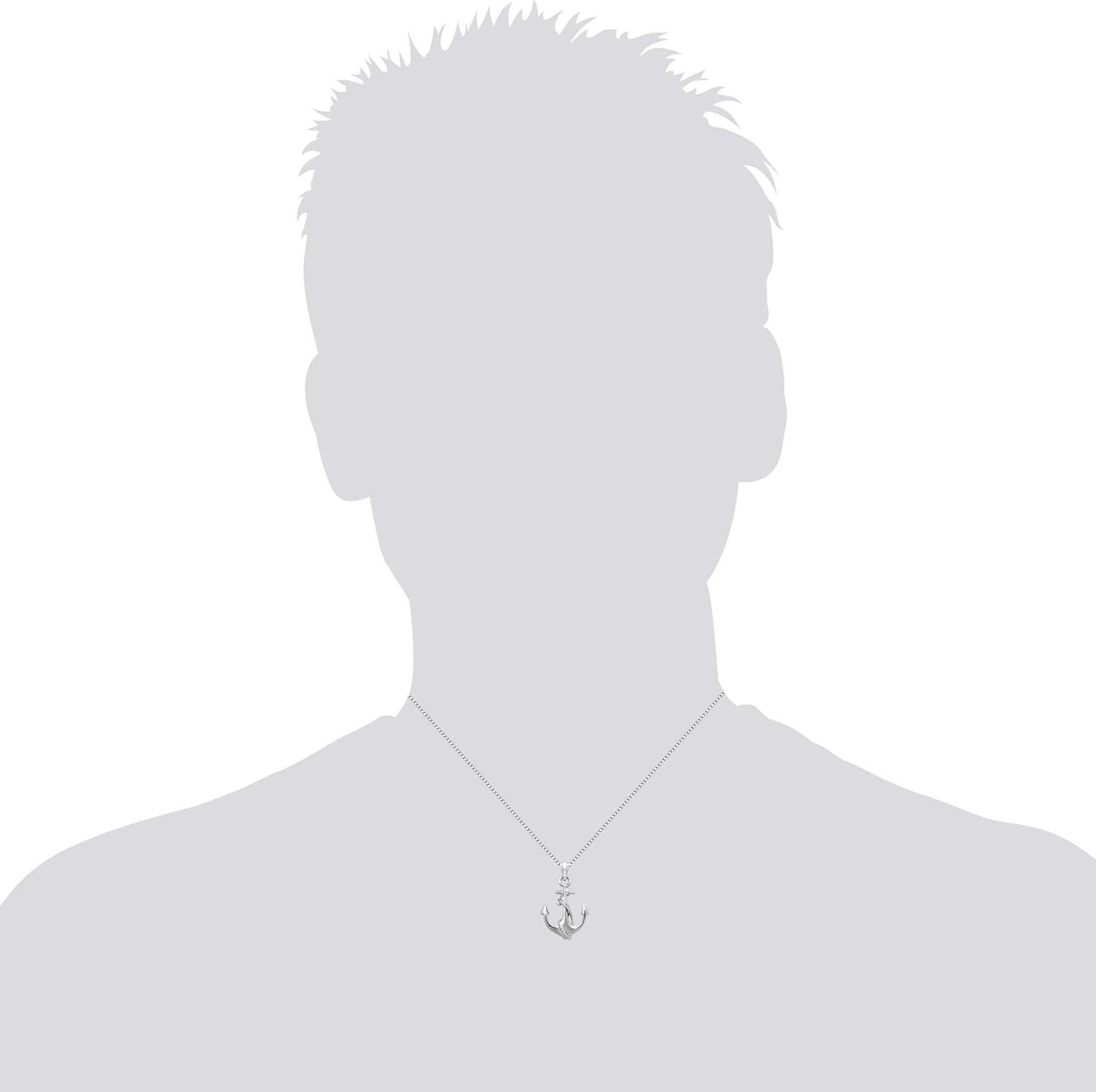 Honolulu Jewelry Company Sterling Silver Ship Anchor and Rope Nautical Necklace Pendant with 18" Box Chain